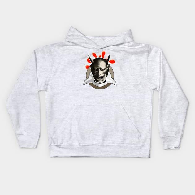 Devil Devil Samurai Mask Kids Hoodie by Marccelus